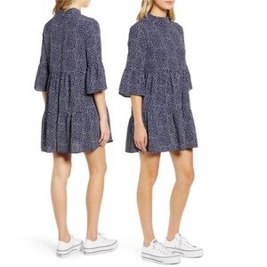 Minkpink high neck navy peasant mini dress